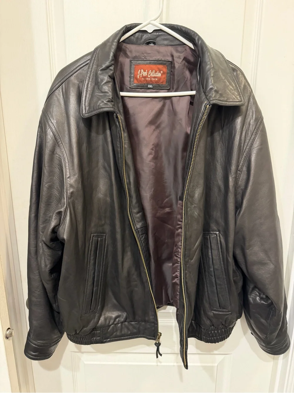 Men's Black Leather Bomber Jacket by John Ashford